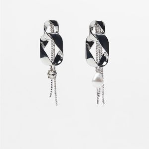 Zara limited edition Rhinestones pearl drop earrings